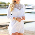 Lace Splicing Chiffon Long Sleeve Short Beach Dress - OhYoursFashion - 3