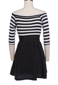 Half Sleeves Off Shoulder Stripe Stitching Short Dress - OhYoursFashion - 6