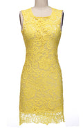 Backless Pure Yellow O-neck Lace Sleeveless Dress - O Yours Fashion - 2