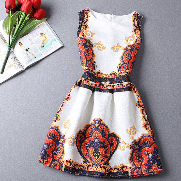 Elegant Vintage Flower Print Sleeveless Mini Tank Dress - OhYoursFashion - 2