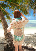 Hollow Out Crochet Half Sleeves Bikini Swimwear Cover Up Beach Dress - OhYoursFashion - 4