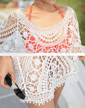 Hollow Out Crochet Half Sleeves Bikini Swimwear Cover Up Beach Dress - OhYoursFashion - 5