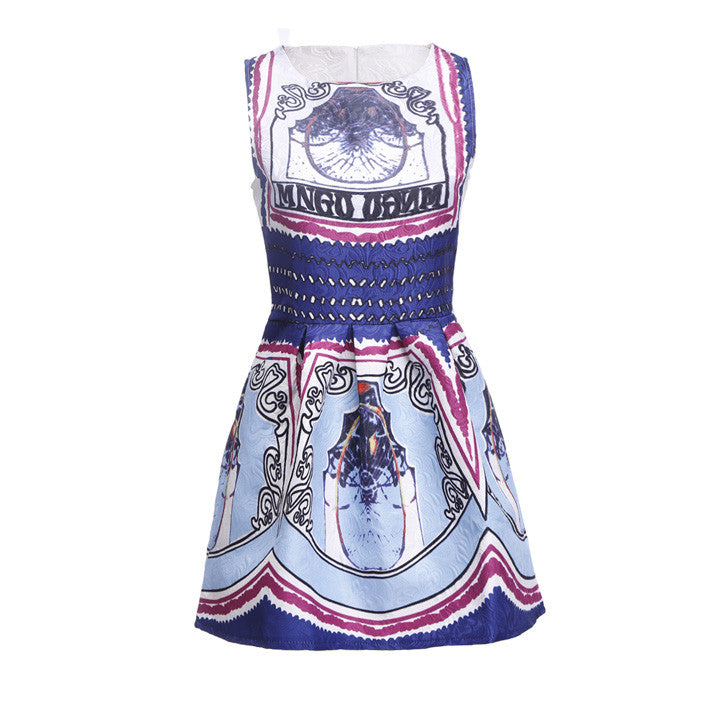 European A-line Sleeveless Floral Retro Mini Sundress Dress - O Yours Fashion - 1