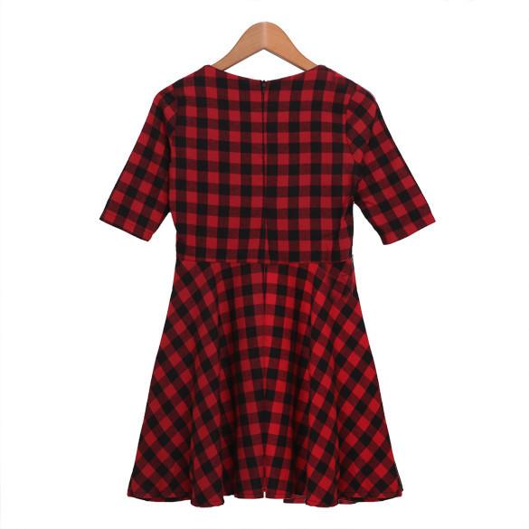 Slim Fit Medium Sleeve Plaid Red High Waist Mini Dress - OhYoursFashion - 2