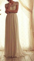 Lace Chiffon Bowknot High Waisted Cap Sleeve V-neck Long Dress - OhYoursFashion - 2