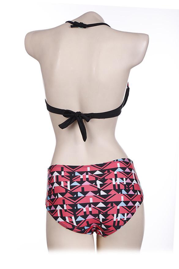 Print High Waist Halter Bikini Set Swimwear - OhYoursFashion - 5