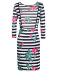 3/4 Sleeve Bodycon Knee-Length Printed Stripe Backless Dress - O Yours Fashion - 4