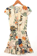V-neck Flouncing Romper Straps Print Overall Jumpsuit - O Yours Fashion - 4