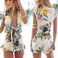 V-neck Flouncing Romper Straps Print Overall Jumpsuit - O Yours Fashion - 1