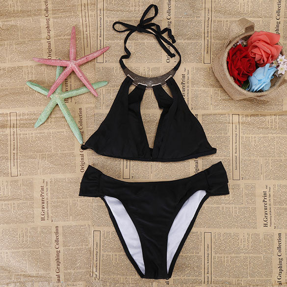 Cut Out Halter Strap Push Up Swimsuit Bikini Set Swimwear - OhYoursFashion - 1