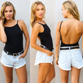 Boat Neck Straps Backless Short Club Bodycon Jumpsuit - OhYoursFashion - 5