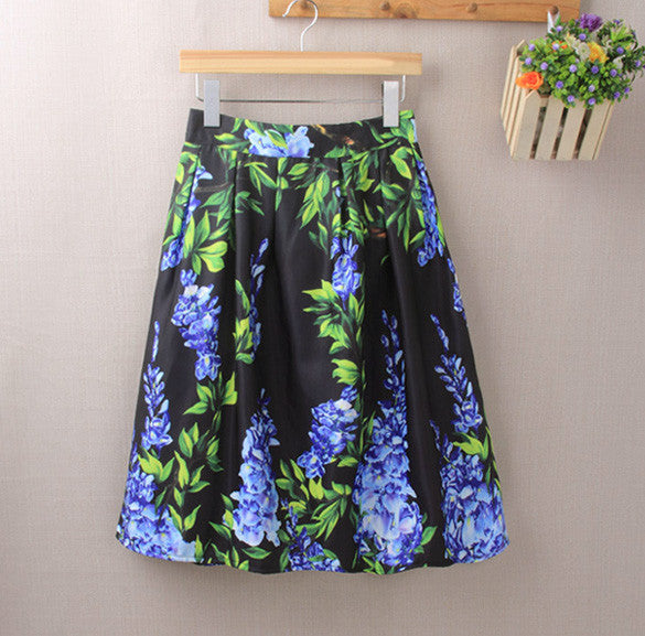 Elastic Waist Big Flower Print Loose Puff Midi Skirt - Oh Yours Fashion - 1