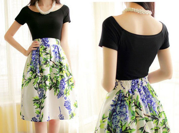 Elastic Waist Big Flower Print Loose Puff Midi Skirt - Oh Yours Fashion - 4