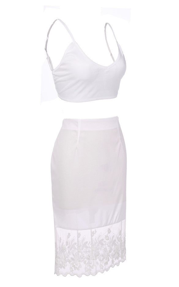 Backless Vest Top Organza Lace Hem Stitching Pencil Skirt Dress Set - O Yours Fashion - 4