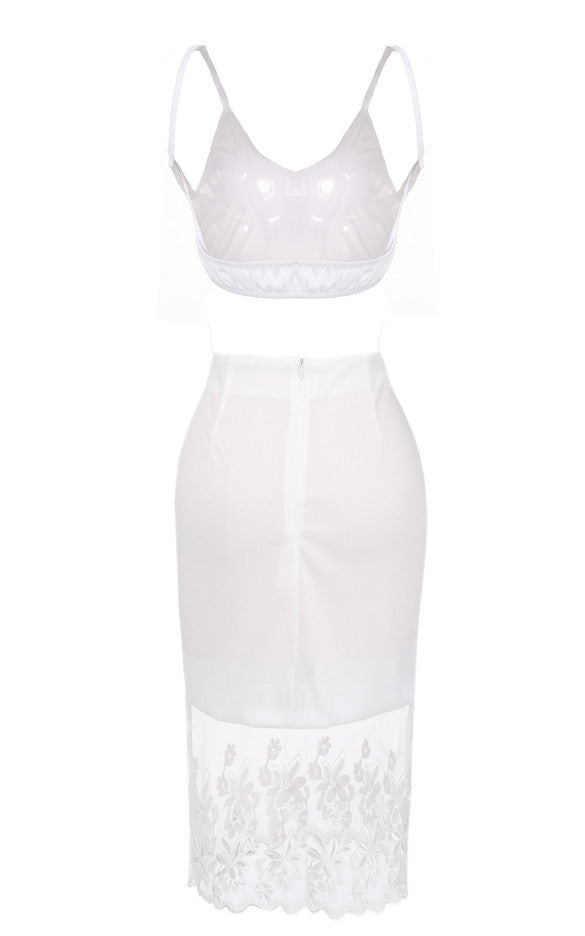 Backless Vest Top Organza Lace Hem Stitching Pencil Skirt Dress Set - O Yours Fashion - 5