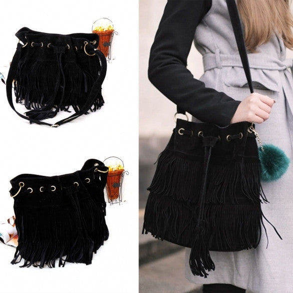 New Fashion Women's Faux Suede Fringe Tassels Cross-body Bag Shoulder Bag Handbags - Oh Yours Fashion - 3
