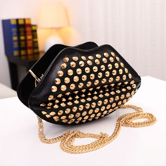 New Fashion Lady Women's Artificial Leather Lip Shape Chain Rivets Shoulder Bag Cross Bags - Oh Yours Fashion - 1