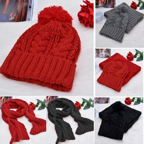 Fashion Women's Girls' Beanie Winter Warm Cap Woolen Blend Knitted Hats W/ Scarf - Oh Yours Fashion - 1