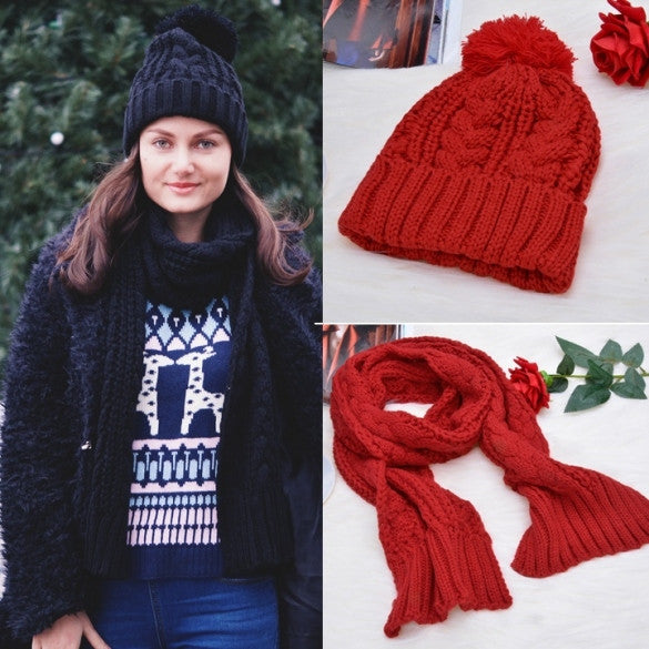 Fashion Women's Girls' Beanie Winter Warm Cap Woolen Blend Knitted Hats W/ Scarf - Oh Yours Fashion - 3