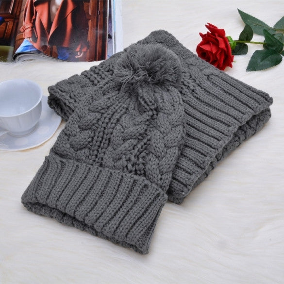 Fashion Women's Girls' Beanie Winter Warm Cap Woolen Blend Knitted Hats W/ Scarf - Oh Yours Fashion - 4