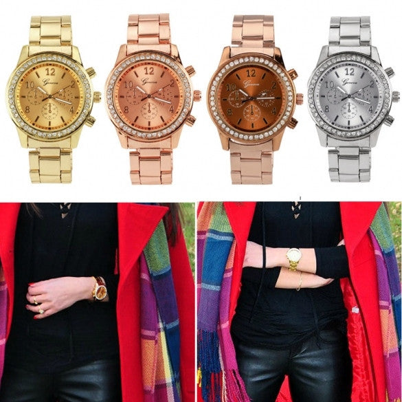 Women Ladies Chronograph Wristwatch Stainless Steel Analog Quartz Wrist Watch 4 Colors - Oh Yours Fashion - 4