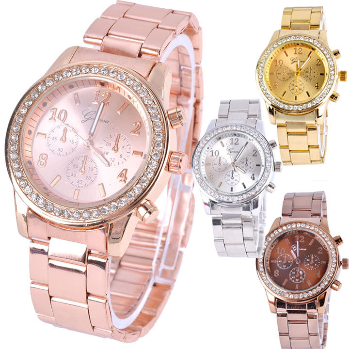 Women Ladies Chronograph Wristwatch Stainless Steel Analog Quartz Wrist Watch 4 Colors - Oh Yours Fashion - 7
