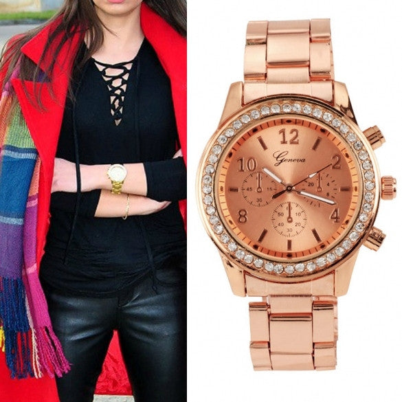 Women Ladies Chronograph Wristwatch Stainless Steel Analog Quartz Wrist Watch 4 Colors - Oh Yours Fashion - 5