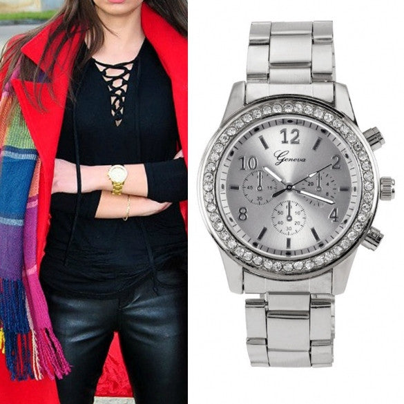 Women Ladies Chronograph Wristwatch Stainless Steel Analog Quartz Wrist Watch 4 Colors - Oh Yours Fashion - 6