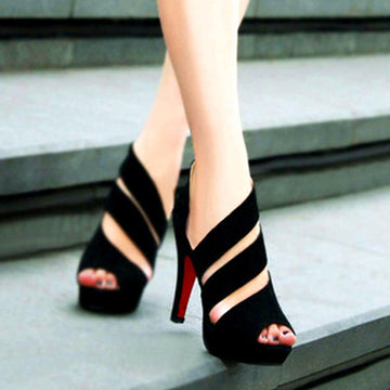 Sexy Women's Zipper Stilettlo Pep Toe Platform Heel Sandals - OhYoursFashion - 1