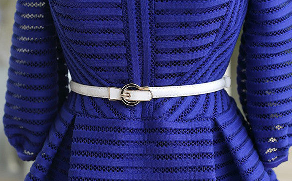 Half Sleeve High Waist Striped Knee-length Sexy Dress with Belt on - OhYoursFashion - 6