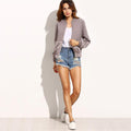 Womens Autumn Casual Jackets Ladies Color Block Pocket Zipper Front Stand Collar Long Sleeve Basic Jacket Coat Outwear