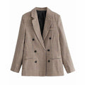 Women Plaid Blazers and Jackets Work Office Lady Suit Slim Double Breasted Business Female Blazer Coat