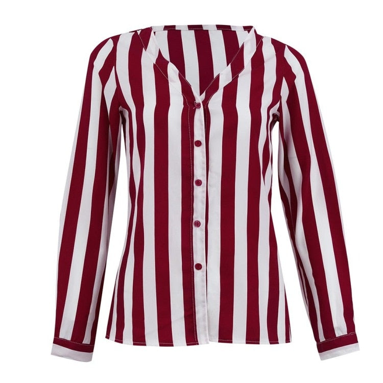 Women Casual Striped Top Shirts Blouses Female Loose Autumn Fall Casual Ladies Office Blouses Top