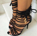 Women's High Heel Gladiator Black Strappy Stiletto Sandals - OhYoursFashion - 4