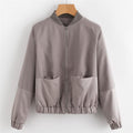 Womens Autumn Casual Jackets Ladies Color Block Pocket Zipper Front Stand Collar Long Sleeve Basic Jacket Coat Outwear