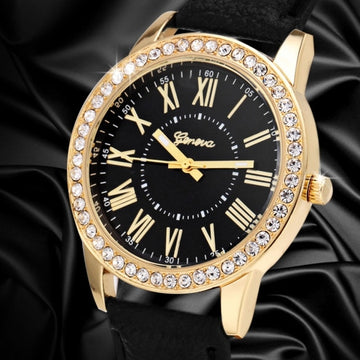 Fashion Women Analog Synthetic Leather Watchband Rhinestone Decoration Quartz Casual Watch Wristwatch - Oh Yours Fashion - 1