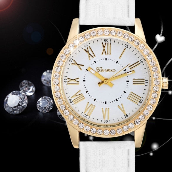 Fashion Women Analog Synthetic Leather Watchband Rhinestone Decoration Quartz Casual Watch Wristwatch - Oh Yours Fashion - 5
