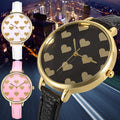 Women Fashion Synthetic Leather Large Dial Slim Watchband Heart Pattern Quartz Analog Wrist Watch - Oh Yours Fashion - 1