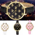 Women Fashion Synthetic Leather Large Dial Slim Watchband Heart Pattern Quartz Analog Wrist Watch - Oh Yours Fashion - 4