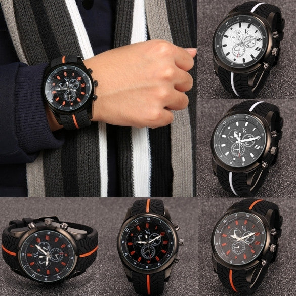 Men Fashion Tire Pattern Silicone Watchband Large Dial Quartz Analog Sport Wrist Watch - Oh Yours Fashion - 1