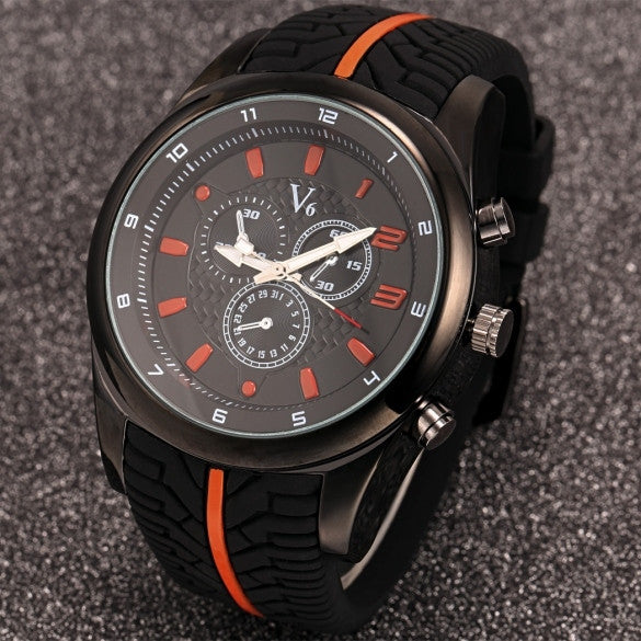 Men Fashion Tire Pattern Silicone Watchband Large Dial Quartz Analog Sport Wrist Watch - Oh Yours Fashion - 3