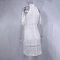 Sexy Lace Stitching Hollow Out Dress Elegant Women Sleeveless White Summer Chic Short Club Party Dresses