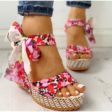 Boho Floral Wedge Sandals 