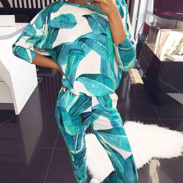 Fashion Casual 2Pcs Womens Print Tracksuits Set Lounge Wear Ladies Top Suit Pant Plus Size Woman Set Suit