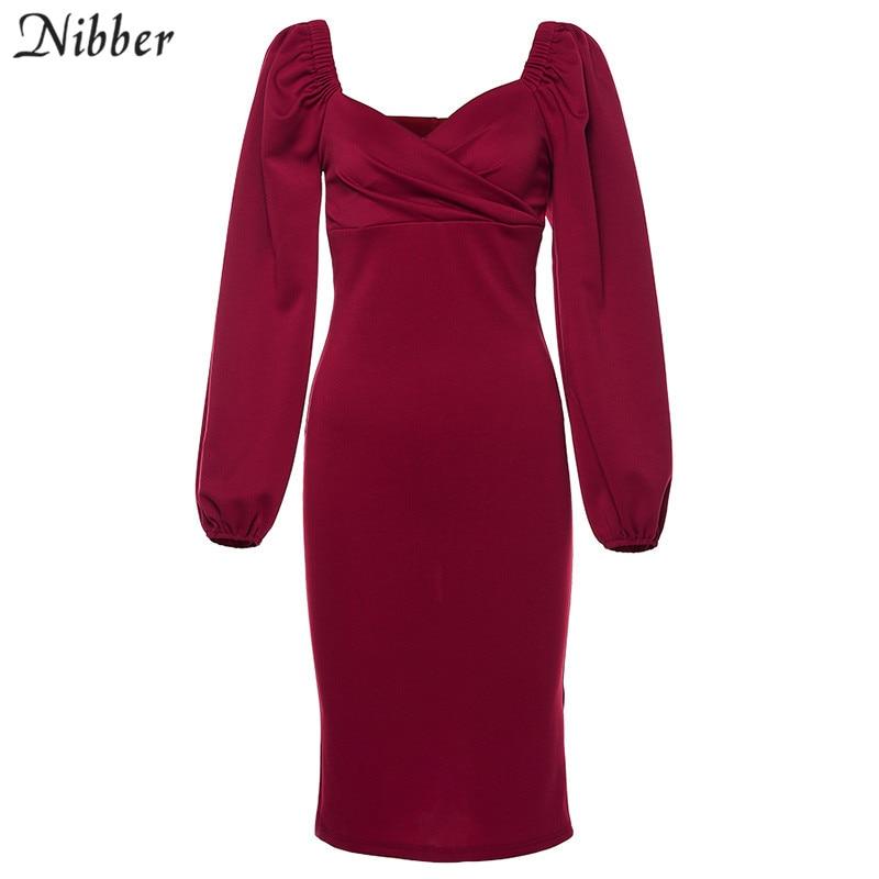 V Neck Off Shoulder Bodycon Dress Women Autumn Winter Club Party Night Red Elegant Midi Dress