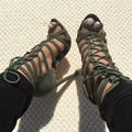 Cage Lace Up Single Sole Heels - OhYoursFashion - 6