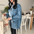 Solid Turn-down Collar Jean Jacket for Women Loose Casual Blue Fashionable Women Coats Female Outwear