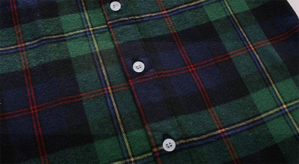 Button Cotton Lapel Shirt Plaids Flannel Shirt - OhYoursFashion - 7