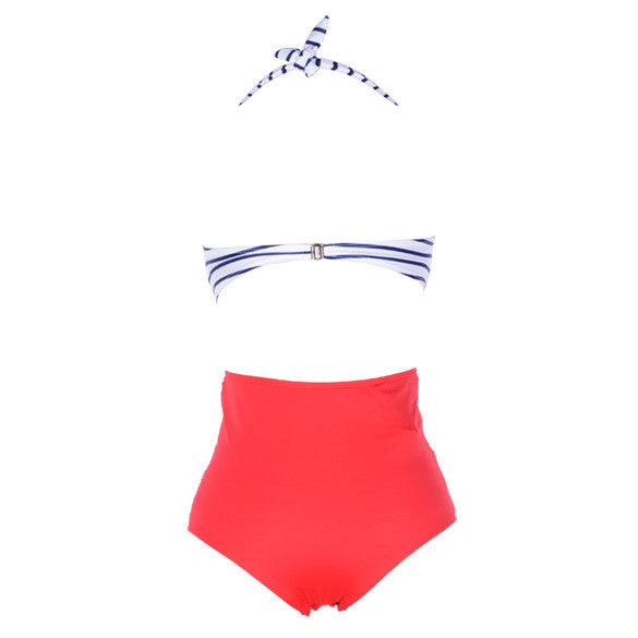 2016 Stripes High Waist Padded Bandeau Bikini set Swimwear - MeetYoursFashion - 1