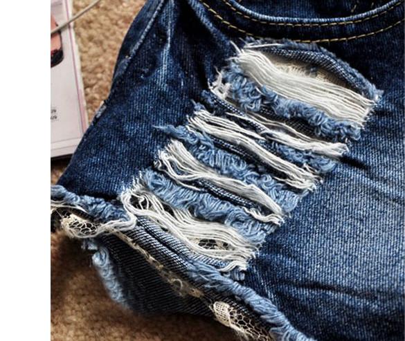 Retro Low Waist Tassel Hole Lace Jeans Denim Shorts - OhYoursFashion - 7